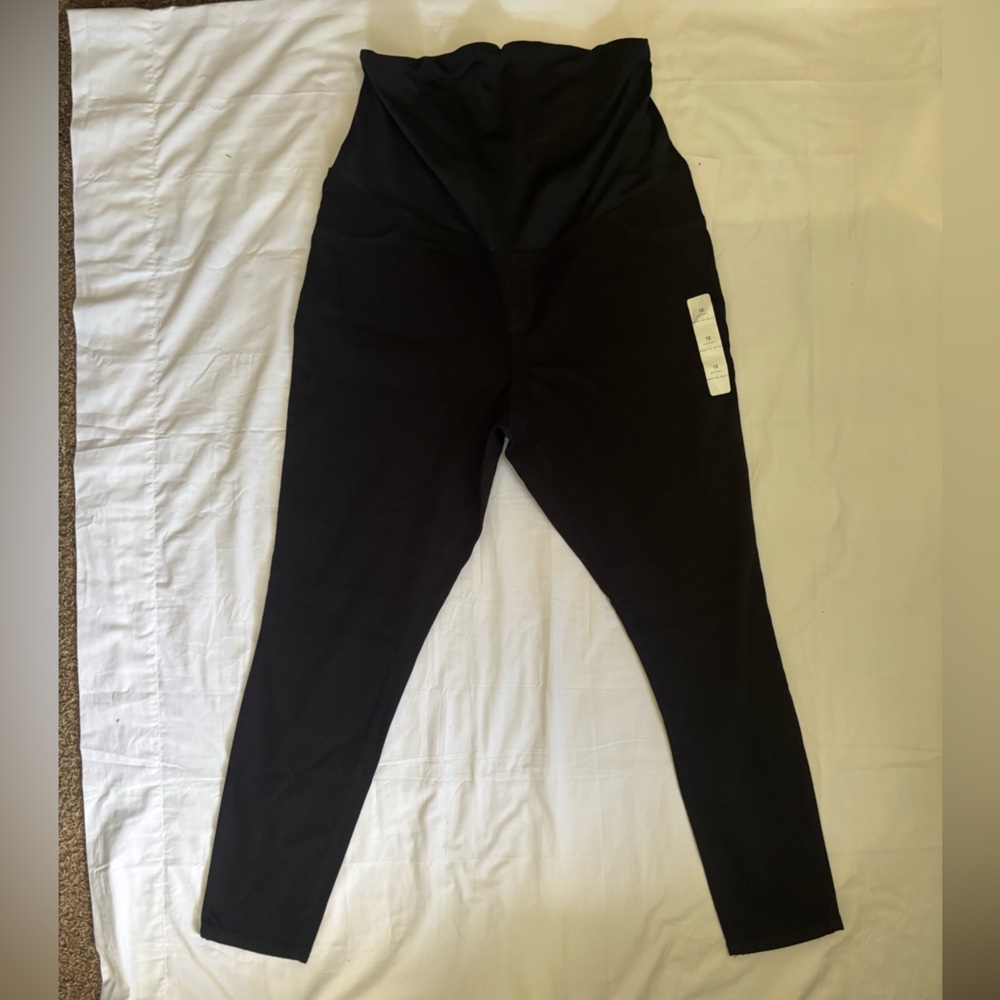 Isabel Maternity Womens Cross Back Panel Skinny Jeans in Black Denim Sz 12/14 - Picture 2 of 8